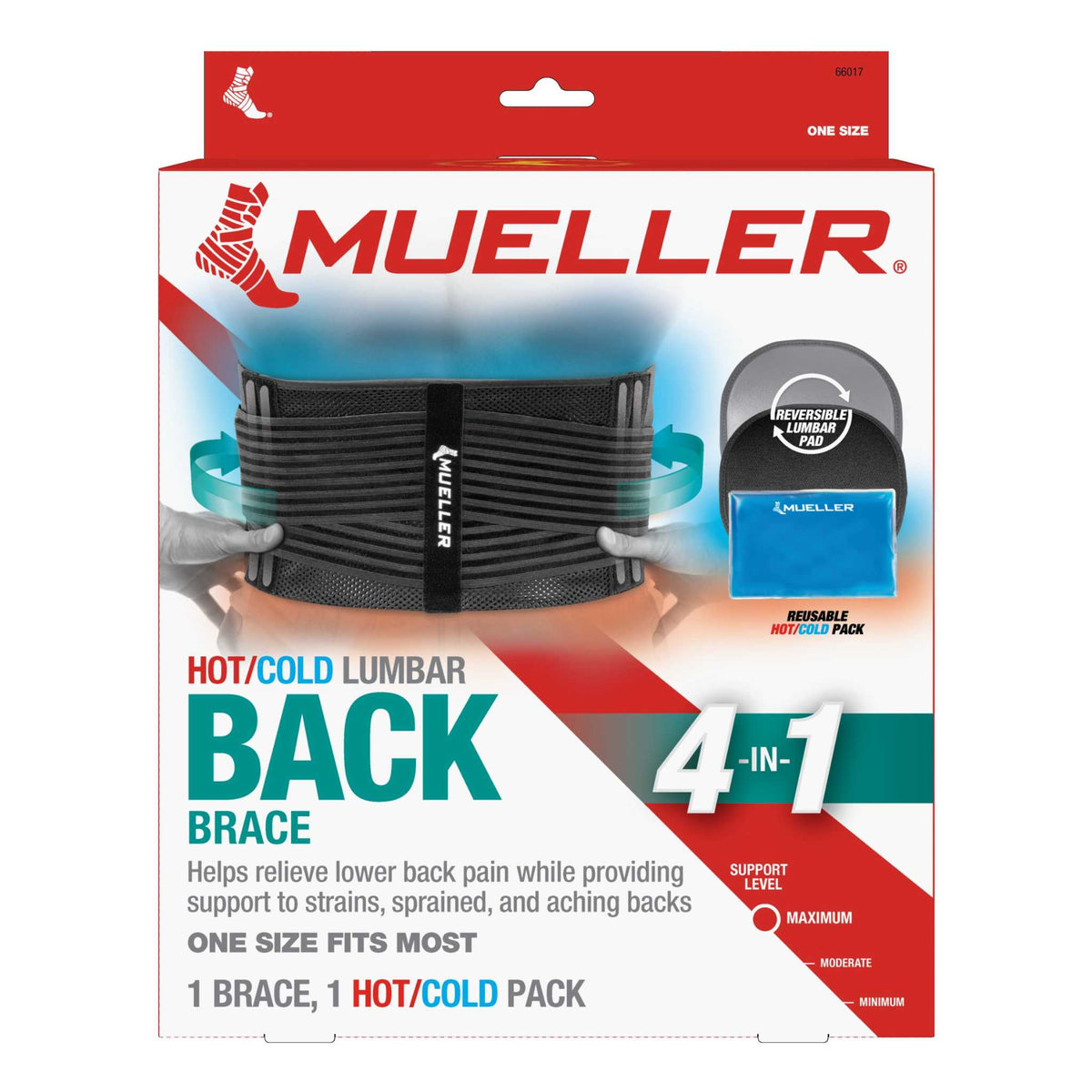 Mueller 4-in-1 Lumbar Back Brace with Removable Hot/Cold Pack