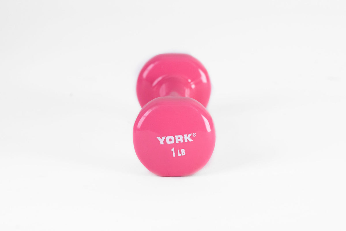 YORK 1 lb pink vinyl dumbbell - side view