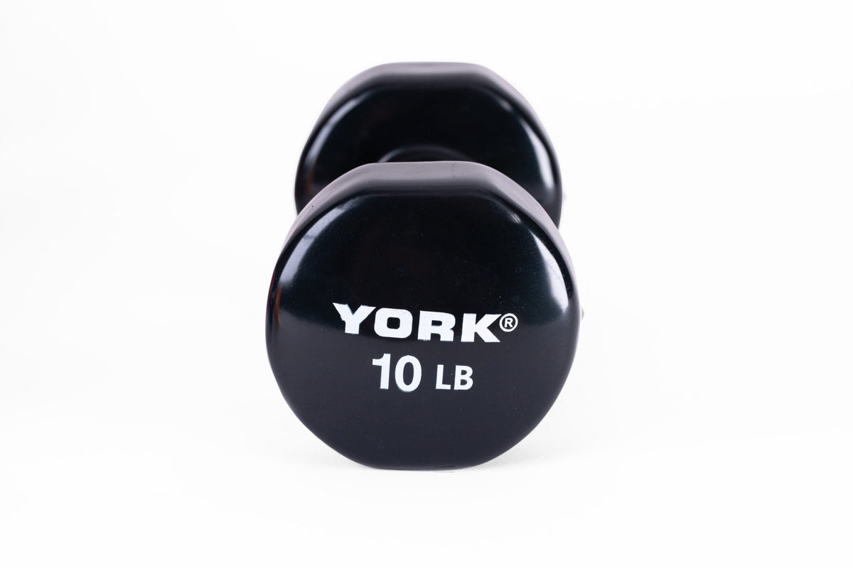 10 lb black vinyl dumbbell - side view