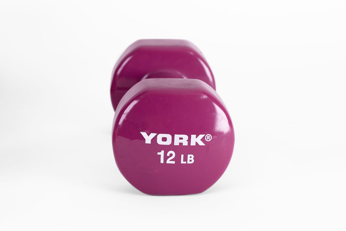 YORK 12 lb Vinyl Dipped Dumbbell - Magenta - side view