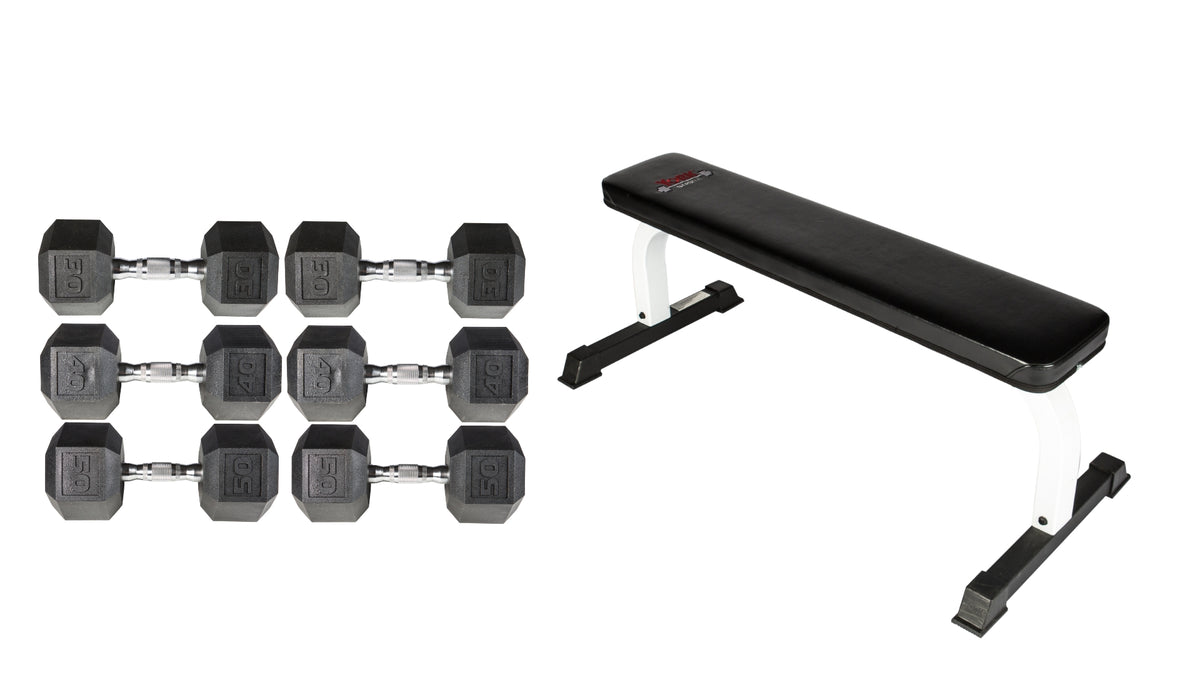 York Barbell FTS Flat Bench Press with 30, 40 &amp; 50 LB 240-Pound Dumbbell Set