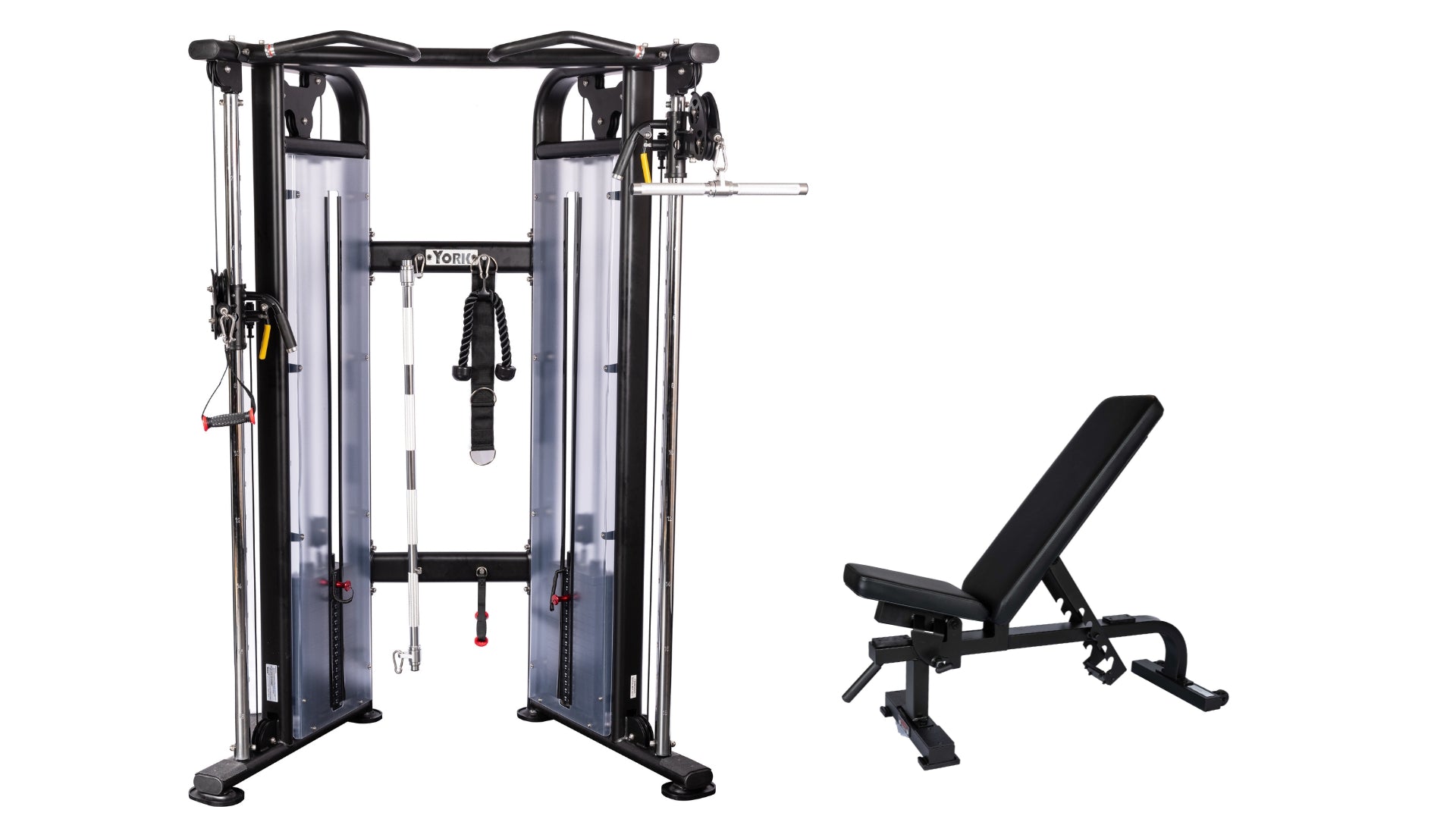 York Barbell STS Functional Cable Crossover with Flat-To-Incline Bench