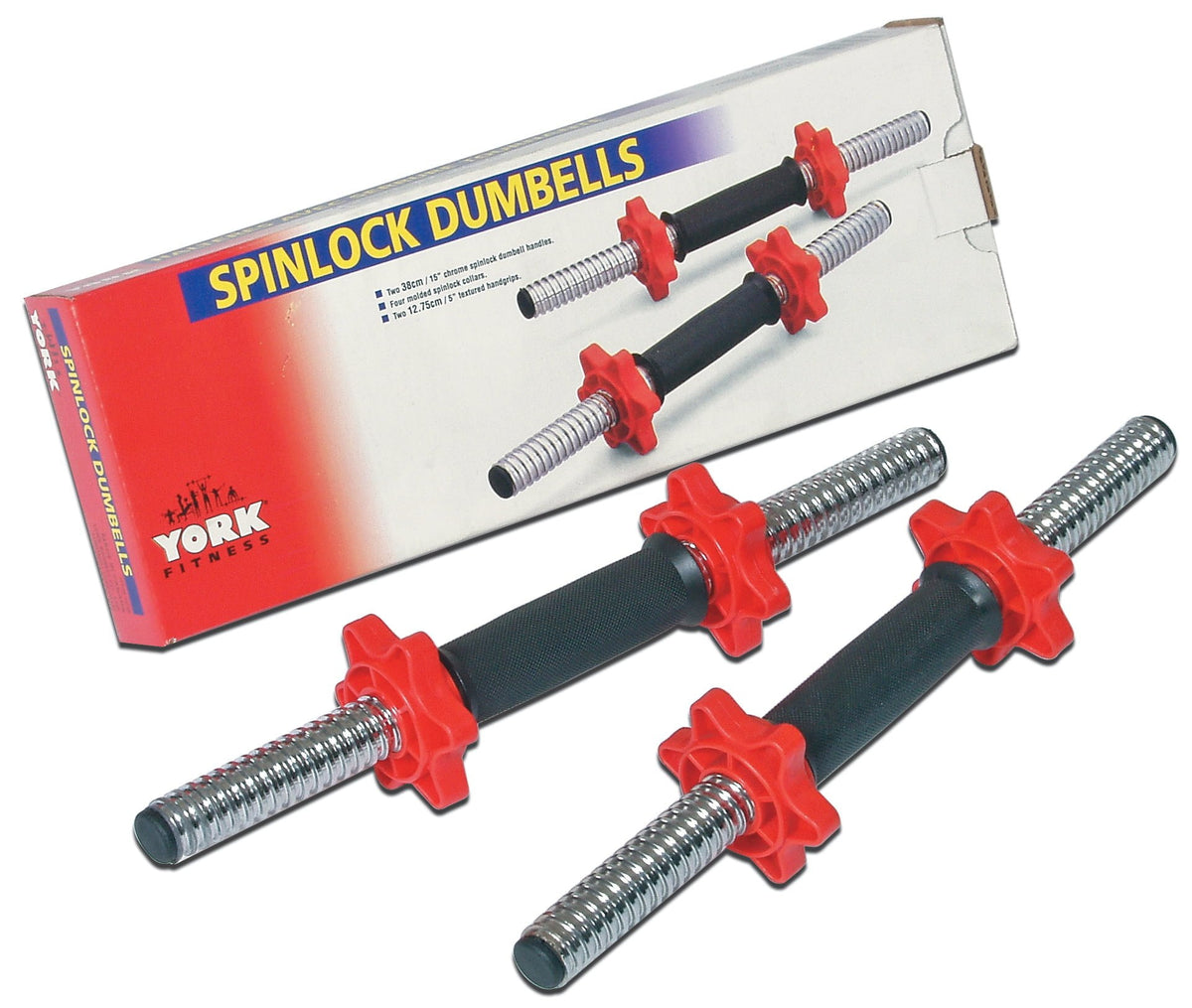 15&quot; Tubular Spinlock Dumbbell Handles w/ Red Collars
