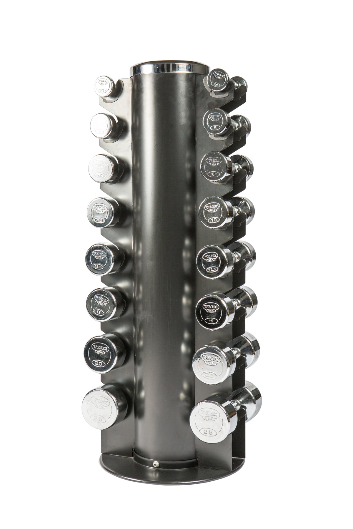 York Barbell 2.5-25 LB Chrome 195-Pound Dumbbell Set with 2-Sided 8-Tier Vertical Dumbbell Rack