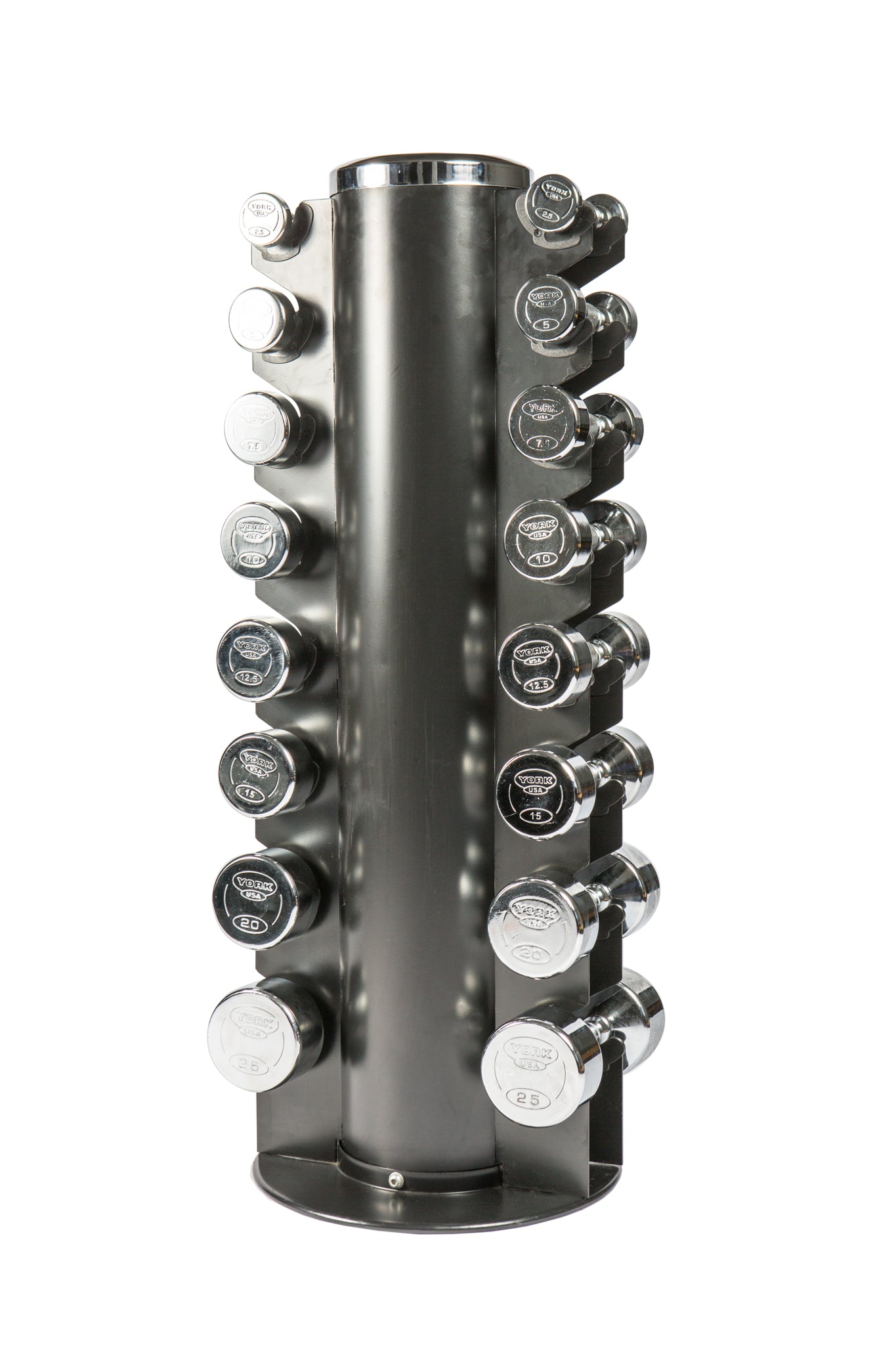 York Barbell 2.5-25 LB Chrome 195-Pound Dumbbell Set with 2-Sided 8-Tier Vertical Dumbbell Rack