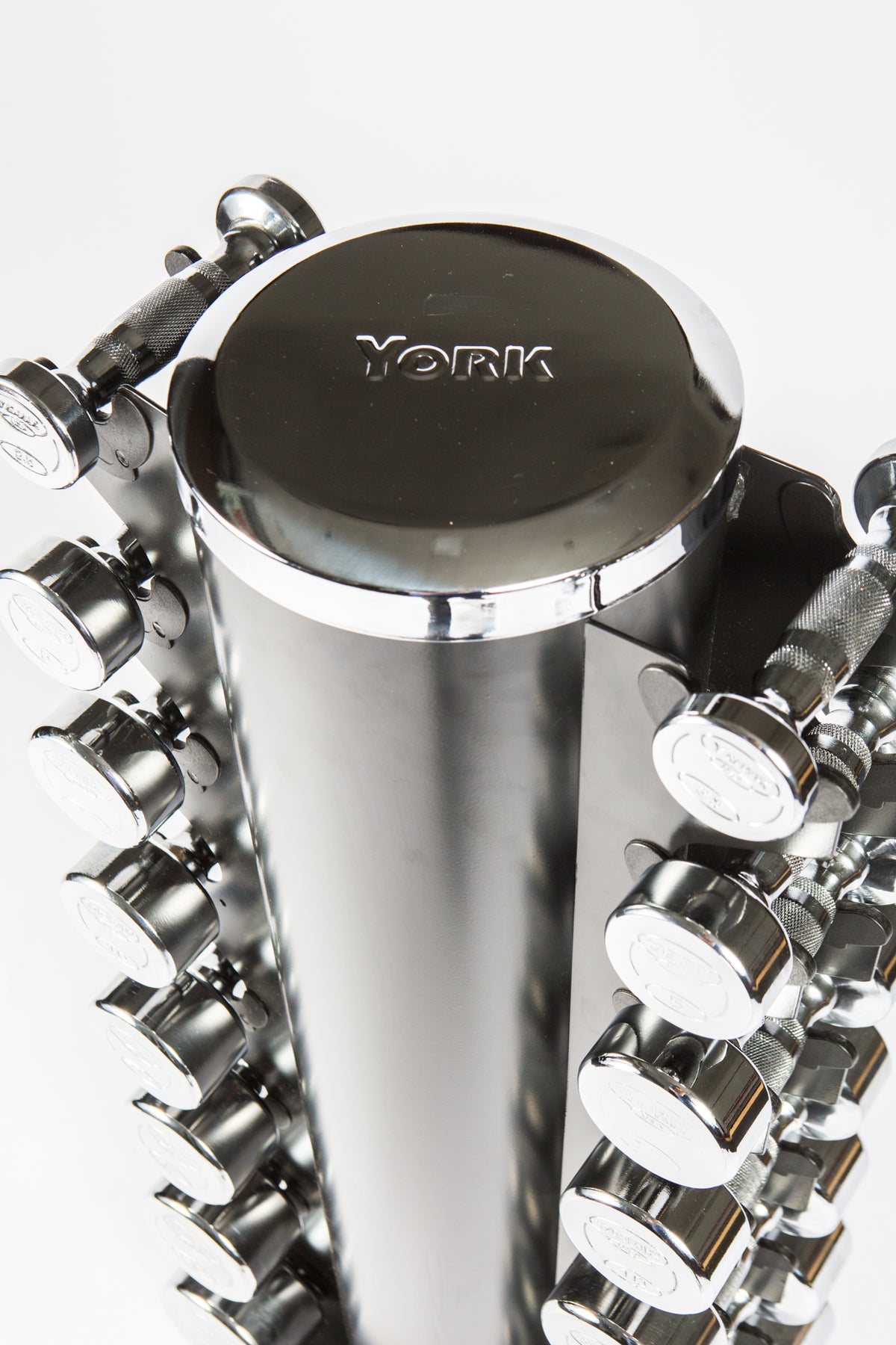 York Barbell 2.5-25 LB Chrome 195-Pound Dumbbell Set with 2-Sided 8-Tier Vertical Dumbbell Rack