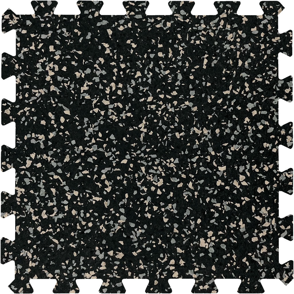 MAGMA Commercial Rubber Gym Flooring / Interlocking Tile / 8mm (5/16") / Beige &amp; Grey / 60% Fleck / 24" x 24" / 4 Sq Ft