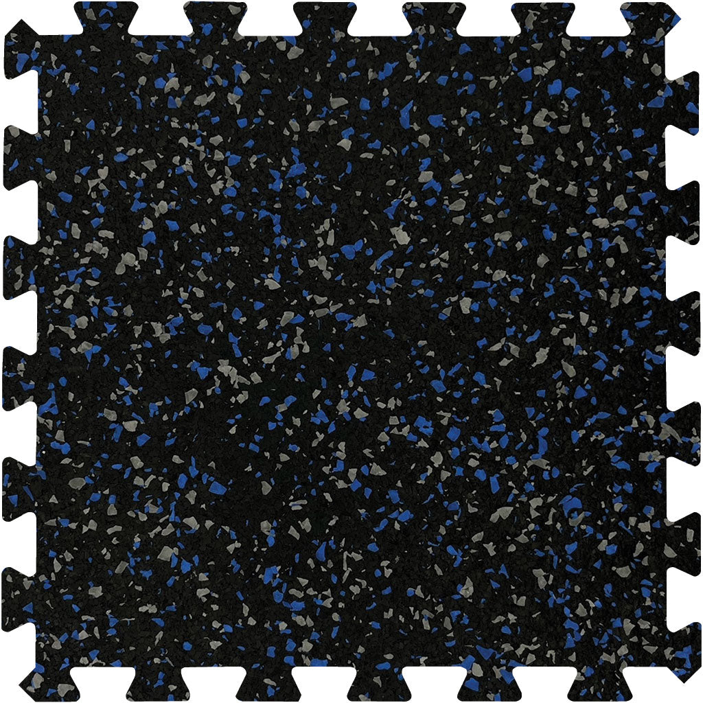 MAGMA Commercial Rubber Gym Flooring / Interlocking Tile / 8mm (5/16") / Blue &amp; Grey / 60% Fleck / 24" x 24" / 4 Sq Ft