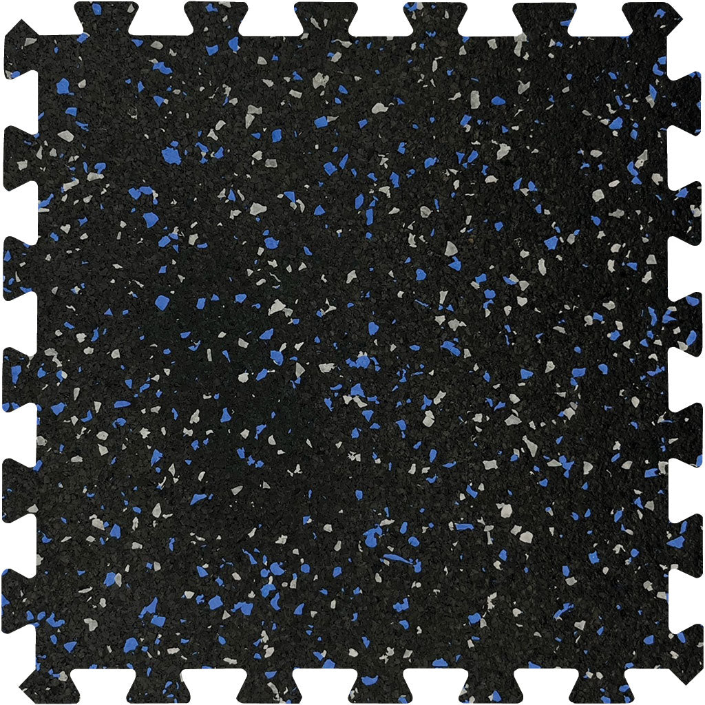 MAGMA Commercial Rubber Gym Flooring / Interlocking Tile / 8mm (5/16") / Blue &amp; Grey / 40% Fleck / 24" x 24" / 4 Sq Ft