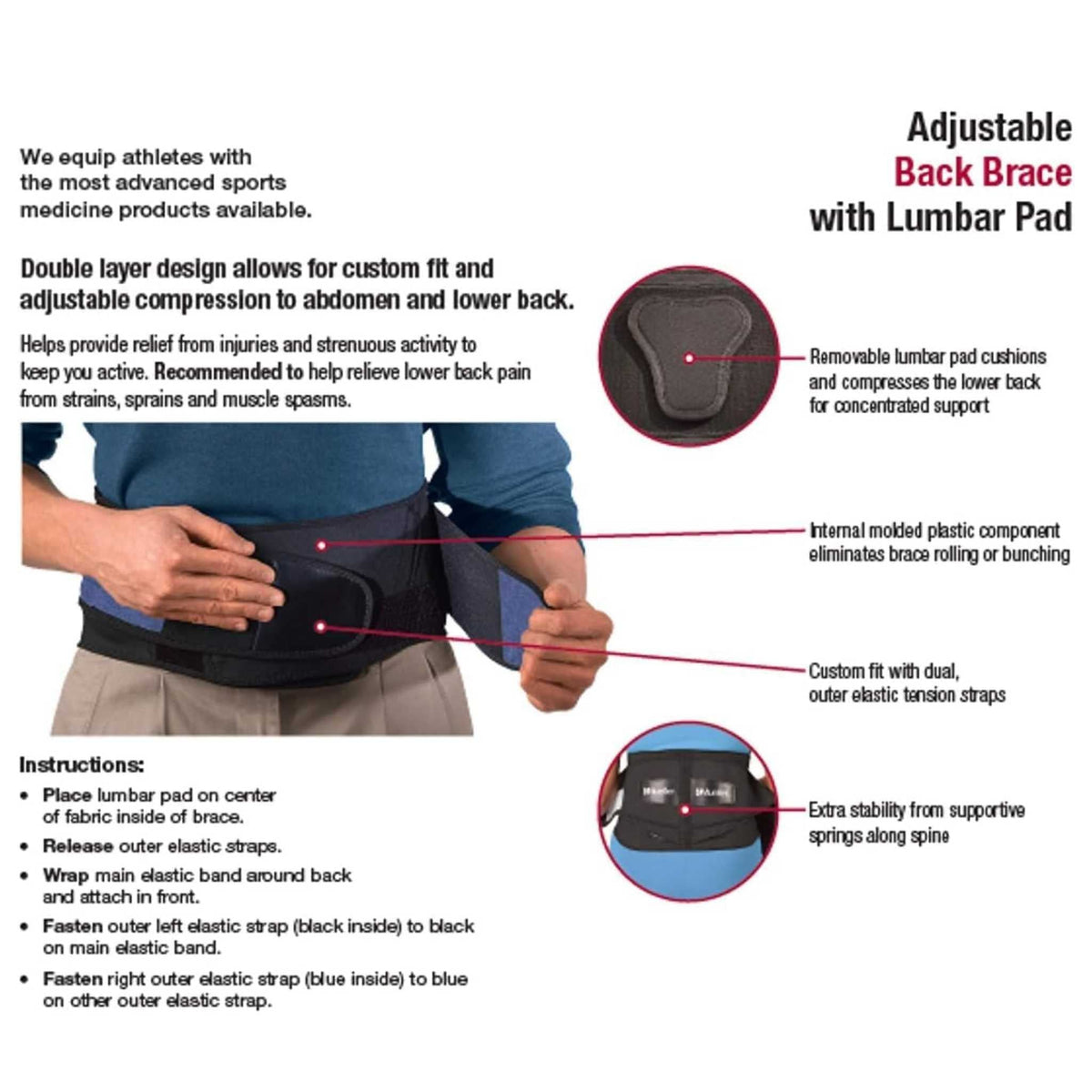 Mueller Adjustable Lumbar Back Brace with Removable Pad