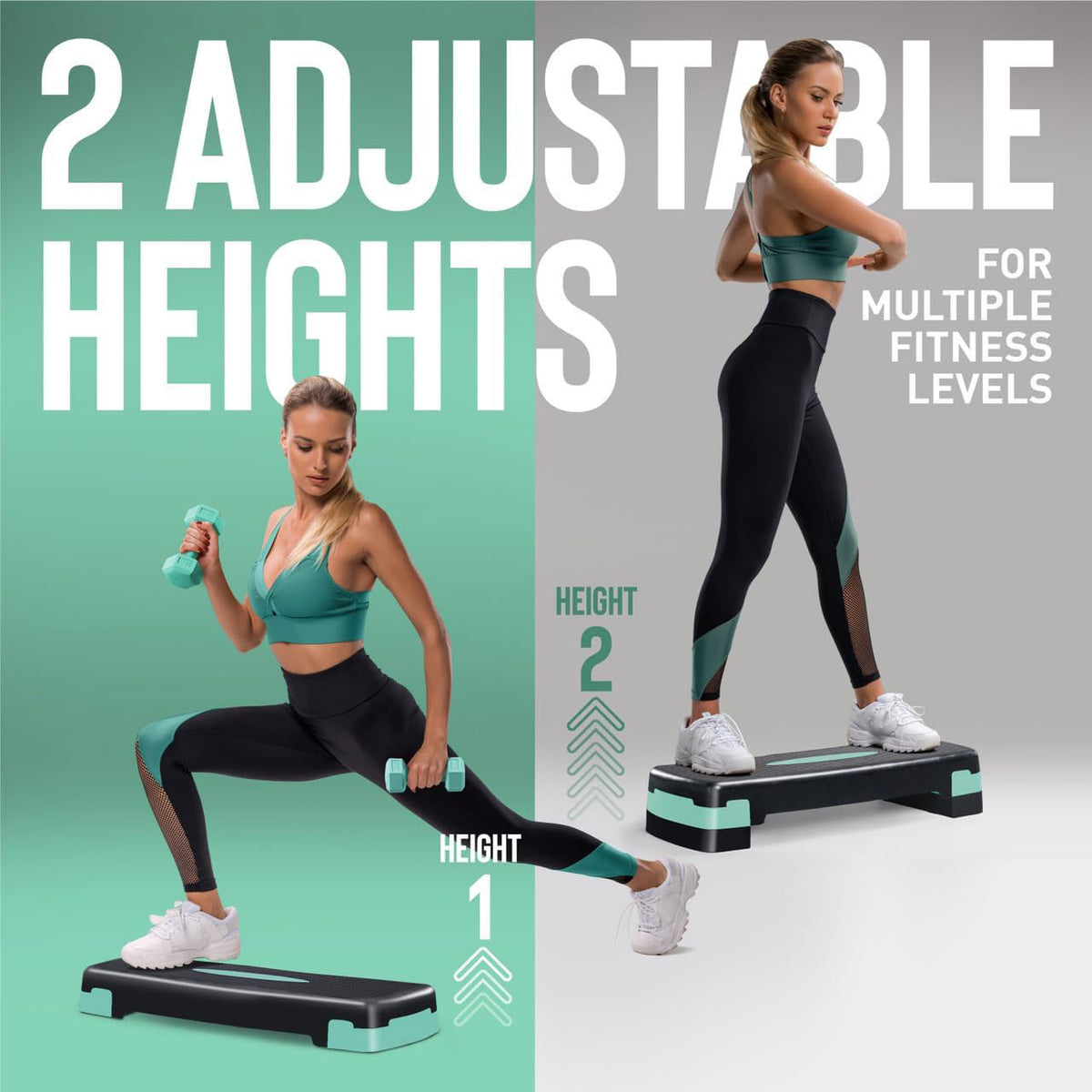 CAP Barbell Adjustable Aerobic Stepper Set with 2 Dumbbells &amp; Measuring Tape