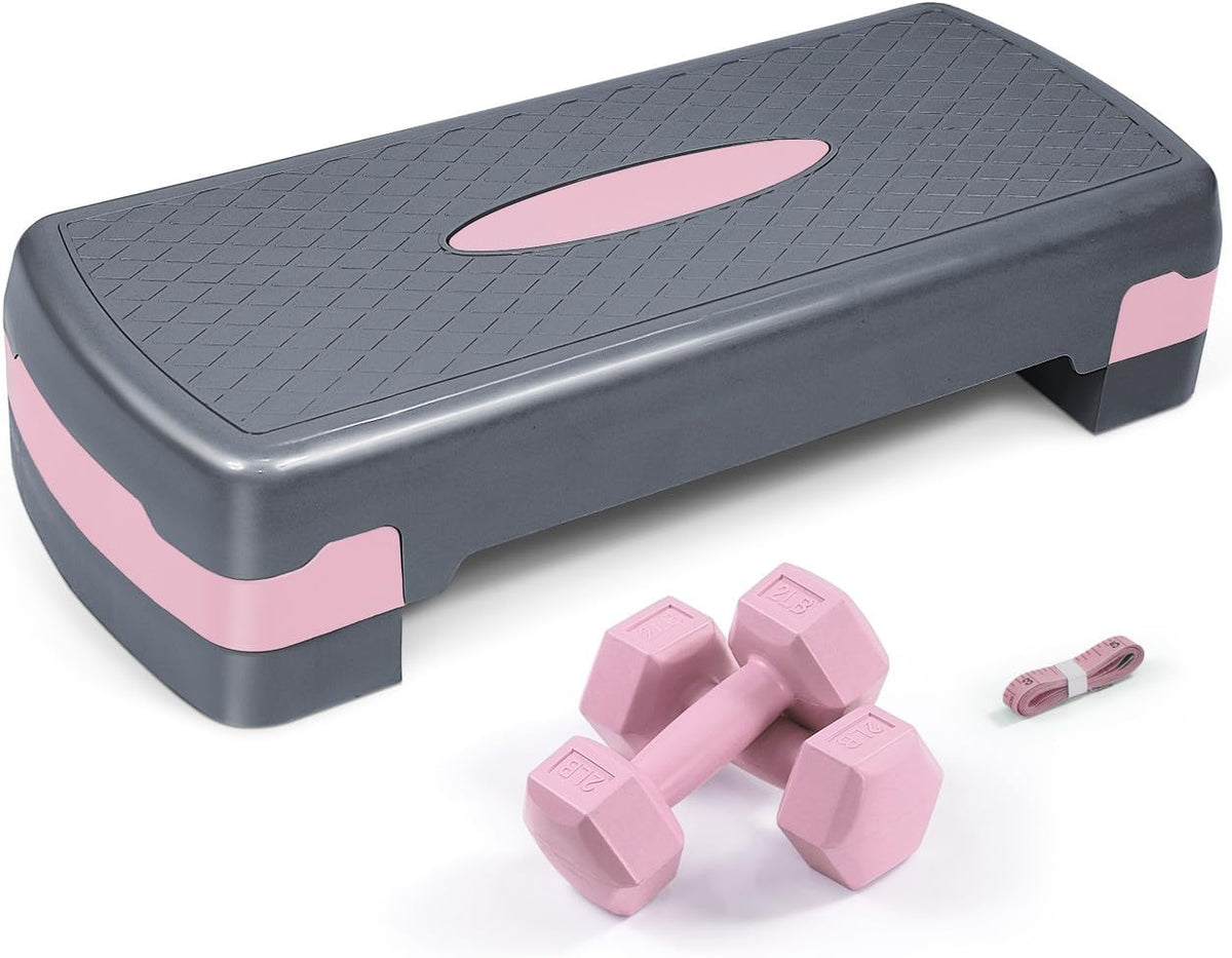 CAP Barbell Adjustable Aerobic Stepper Set with 2 Dumbbells &amp; Measuring Tape