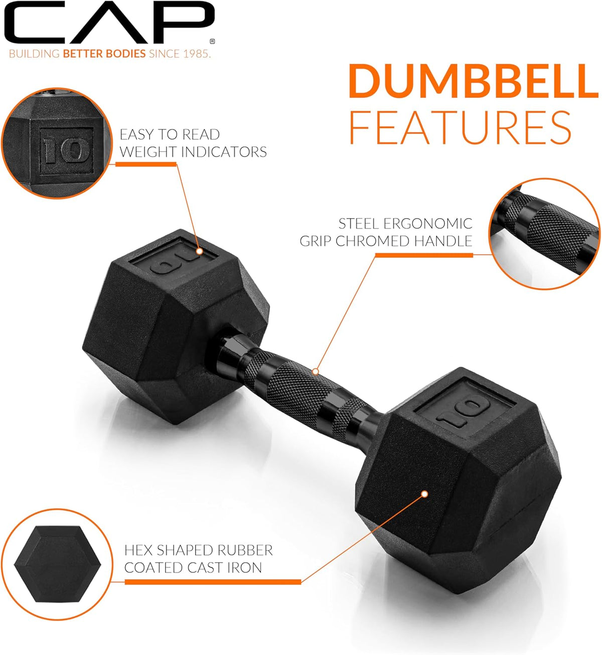 CAP Barbell Rubber Hex Dumbbells
