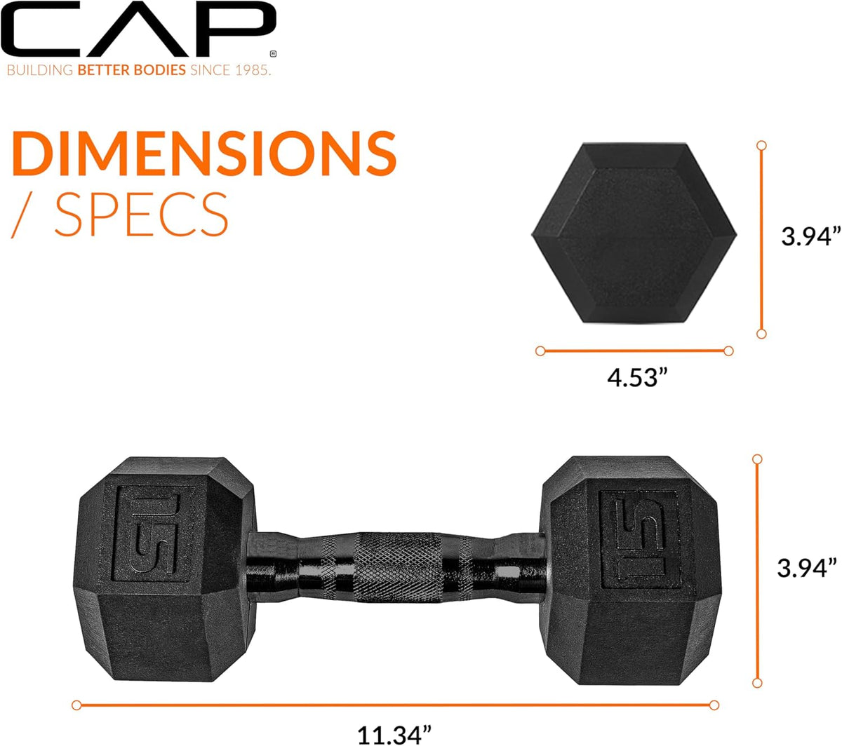 CAP Barbell Rubber Hex Dumbbells