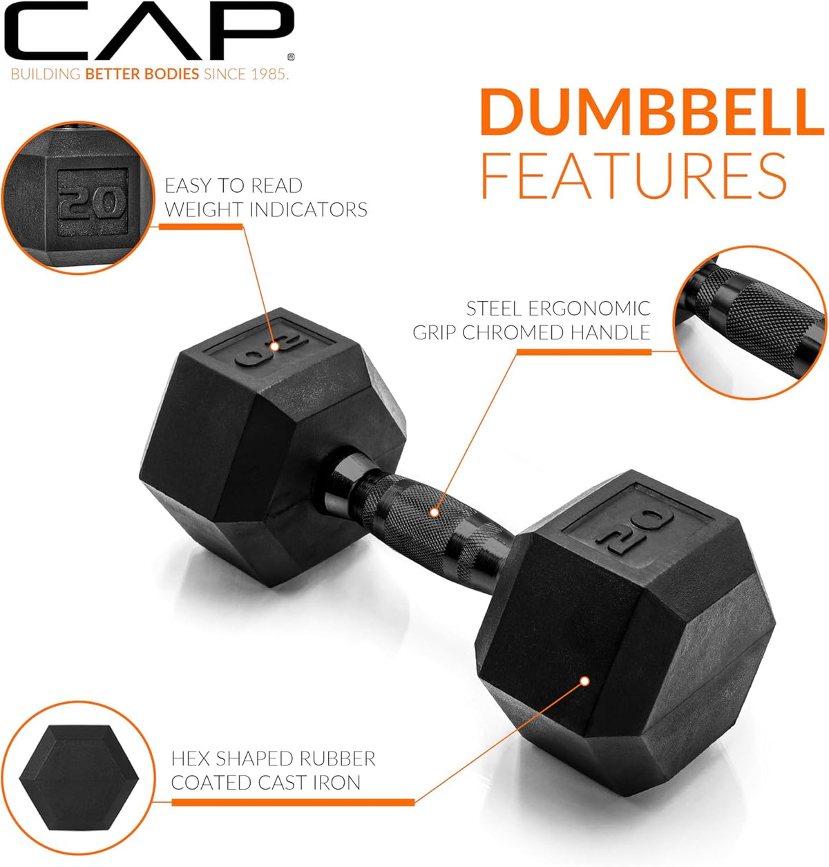 CAP Barbell Rubber Hex Dumbbells