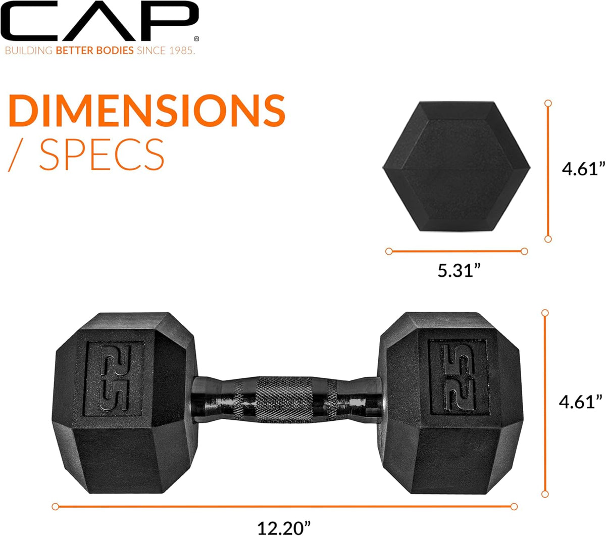 CAP Barbell Rubber Hex Dumbbells