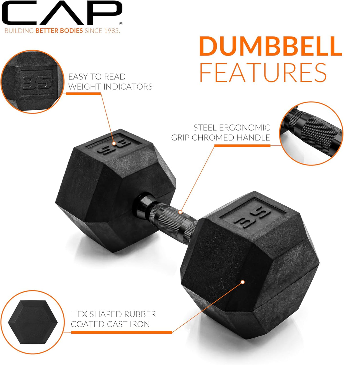 CAP Barbell Rubber Hex Dumbbells