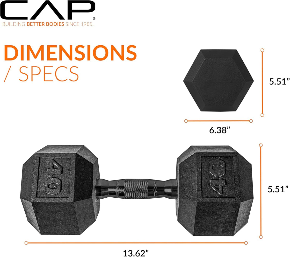 CAP Barbell Rubber Hex Dumbbells