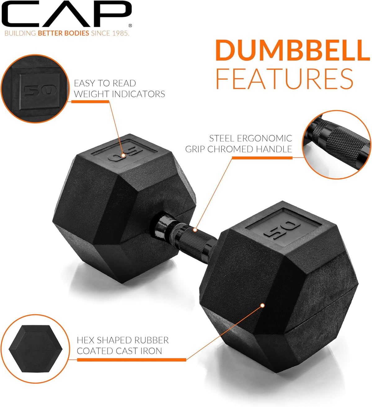 CAP Barbell Rubber Hex Dumbbells