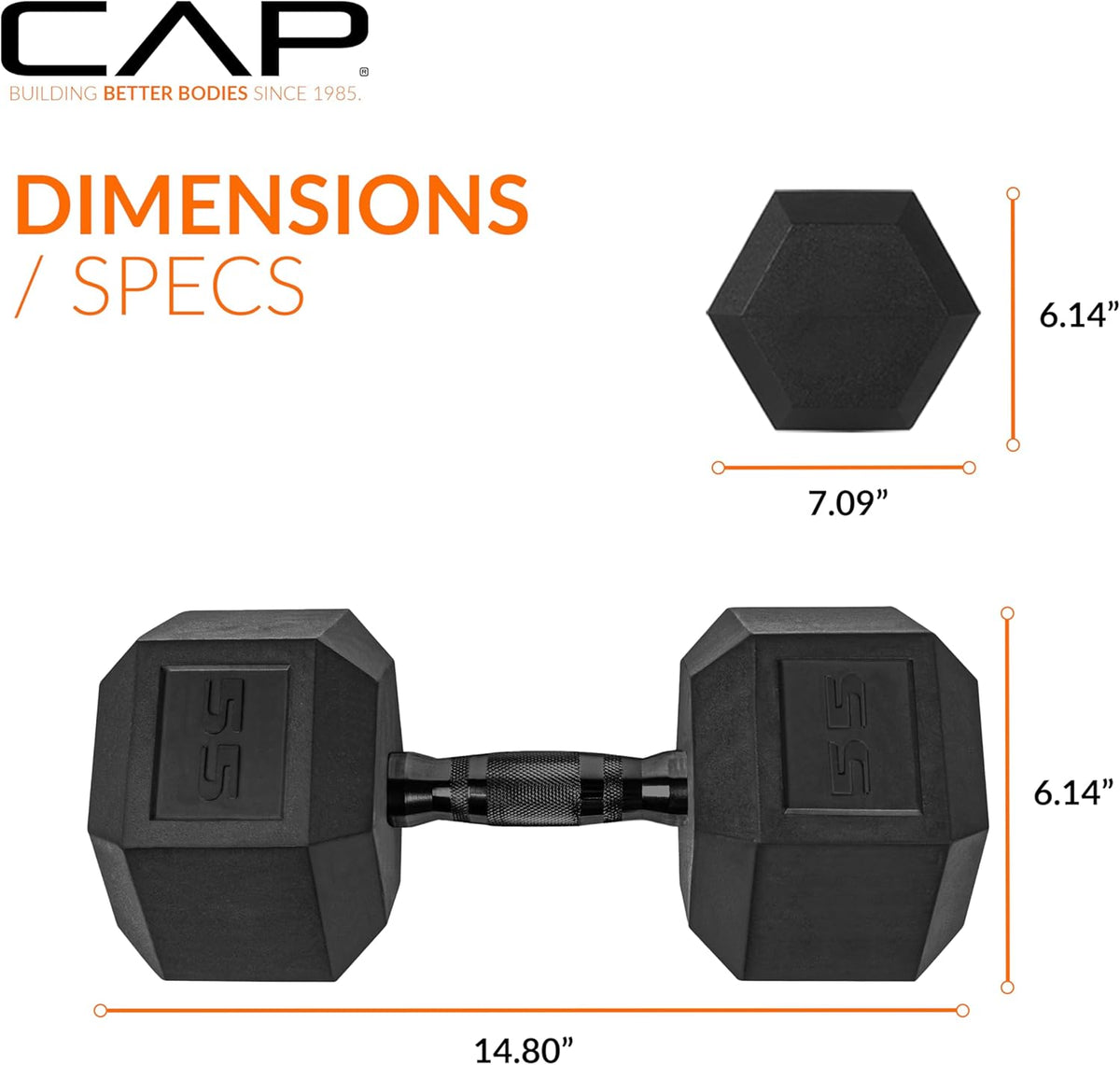 CAP Barbell Rubber Hex Dumbbells