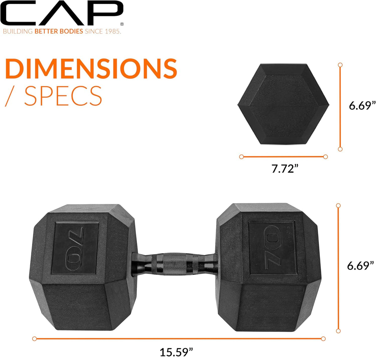 CAP Barbell Rubber Hex Dumbbells