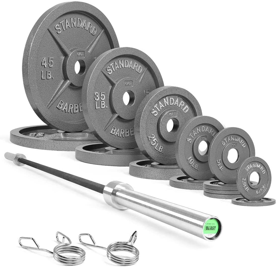 CAP Barbell Olympic Weight Plate Set with Barbell